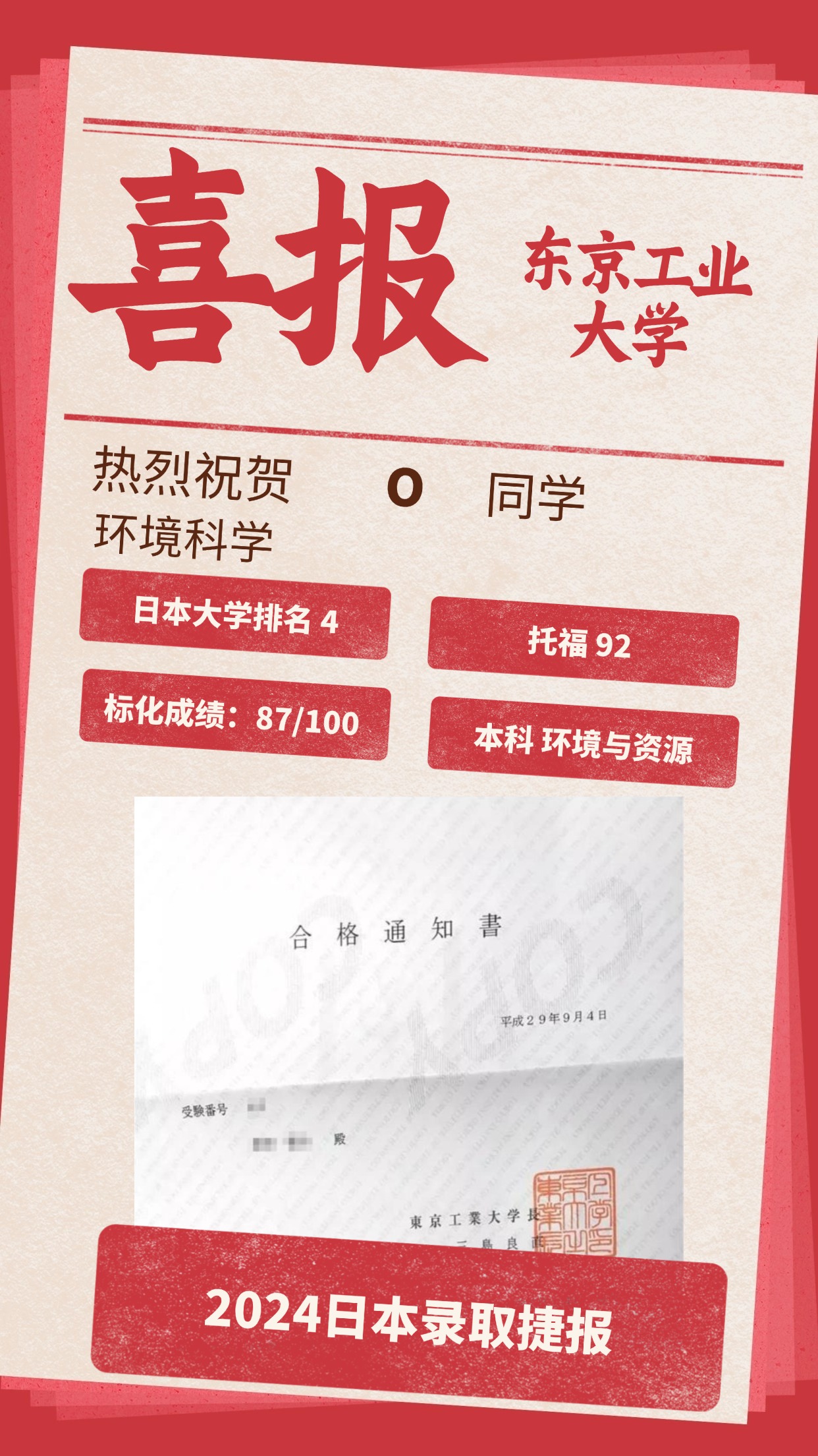 录取捷报丨 东京工业大学