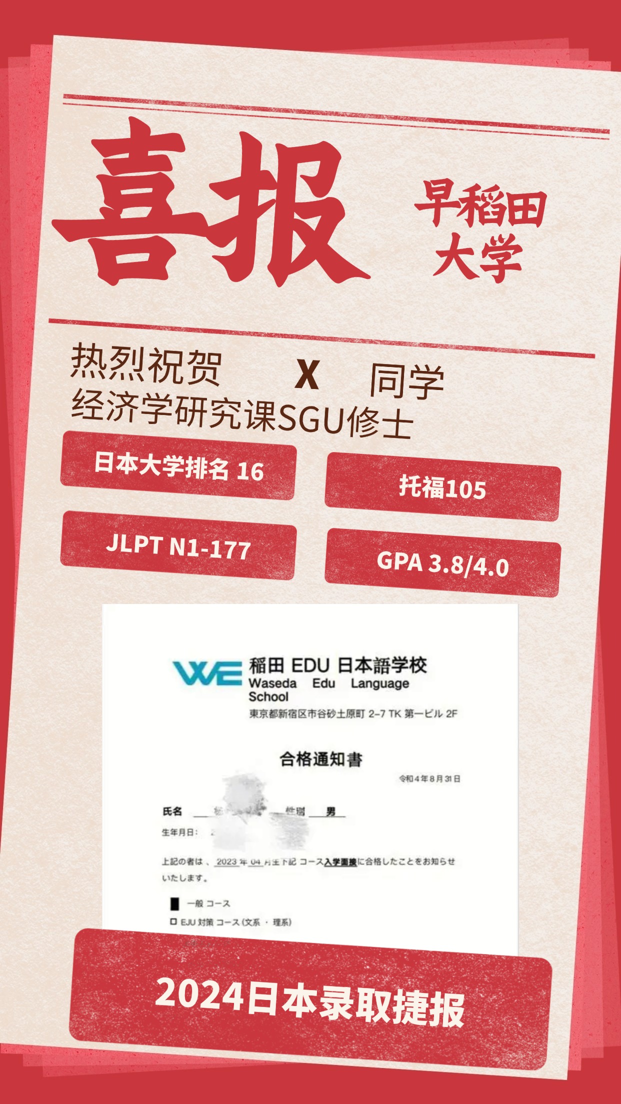 录取捷报丨 早稻田大学