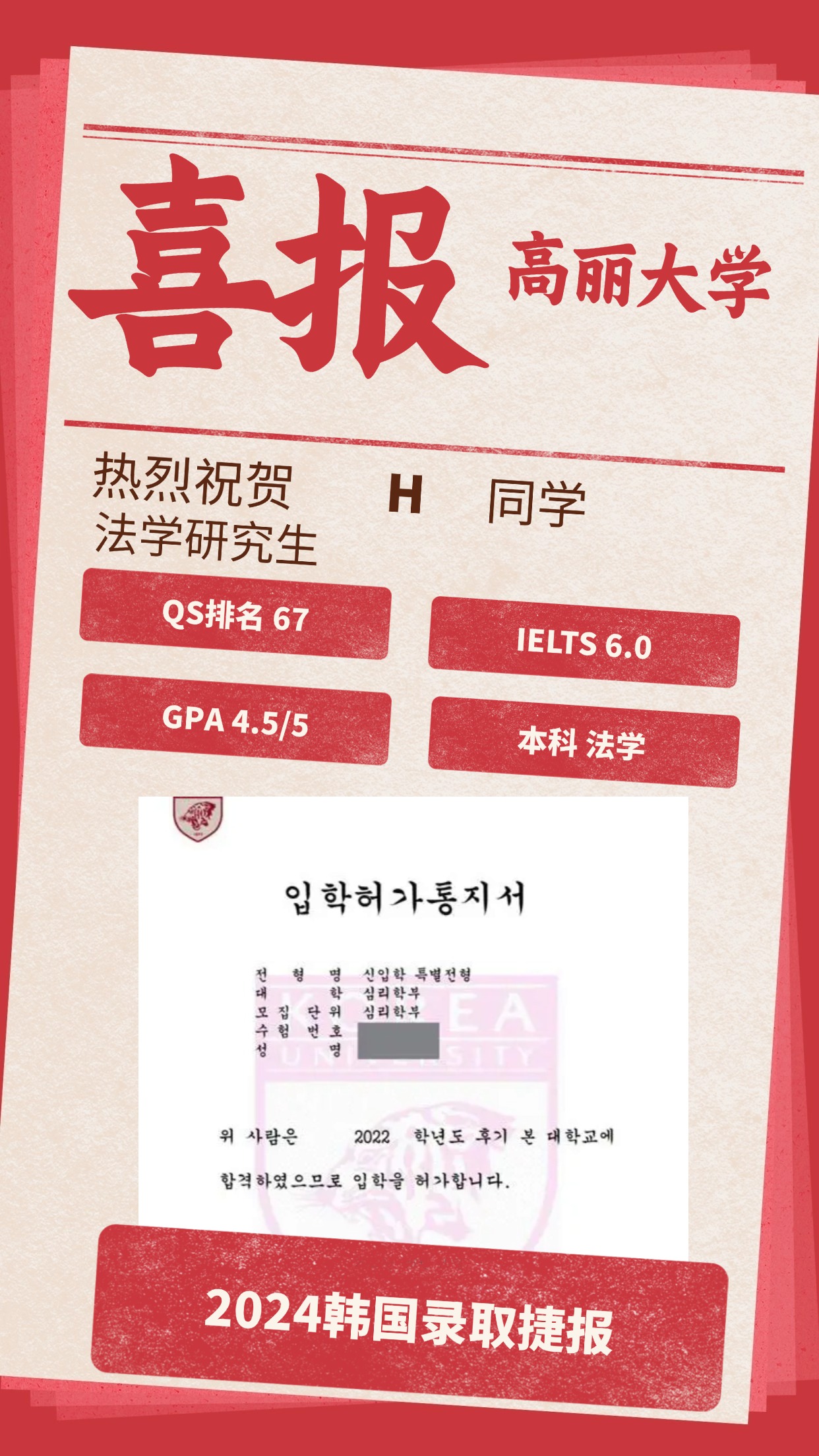 录取捷报丨高丽大学