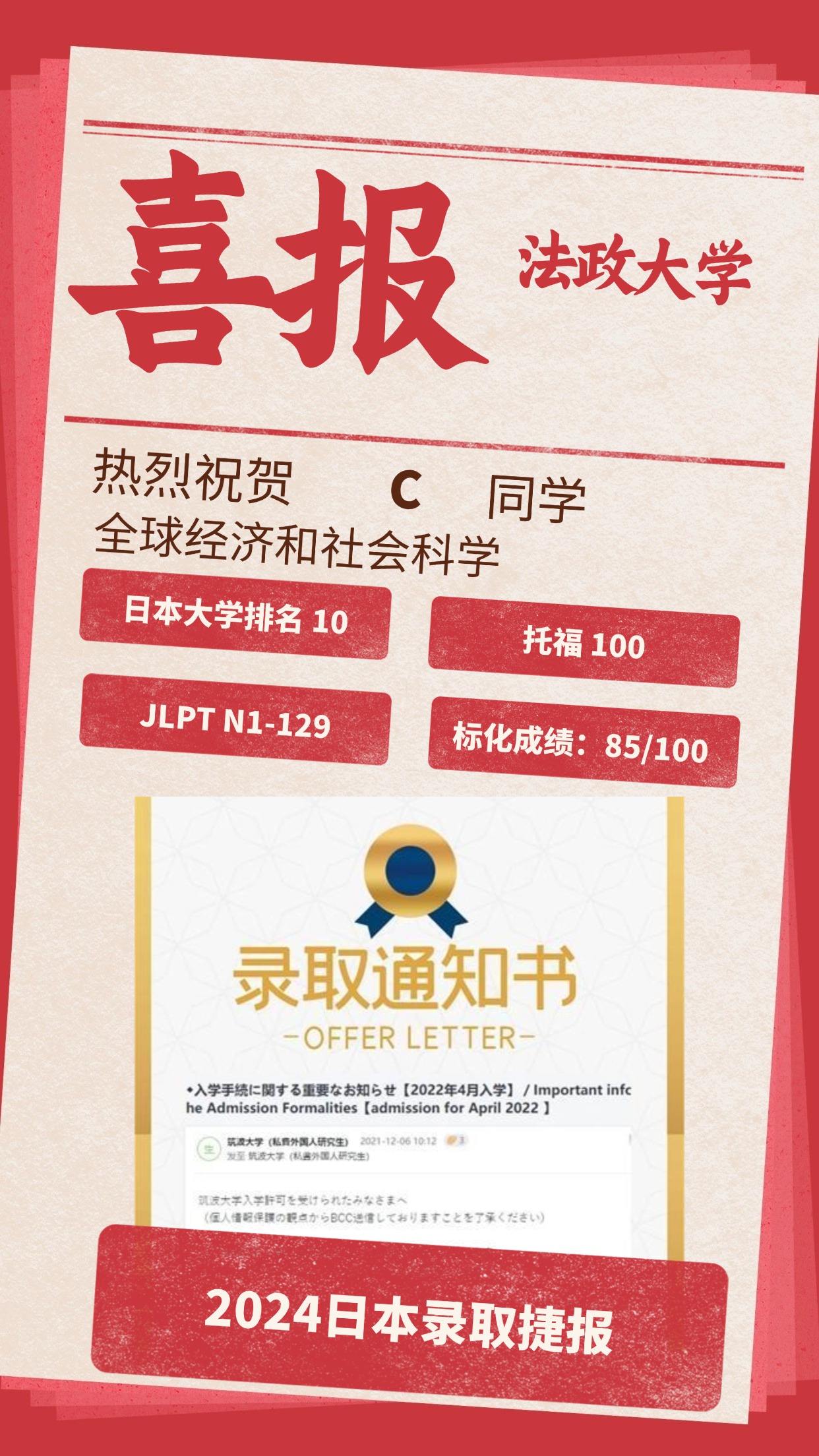 录取捷报丨 法政大学