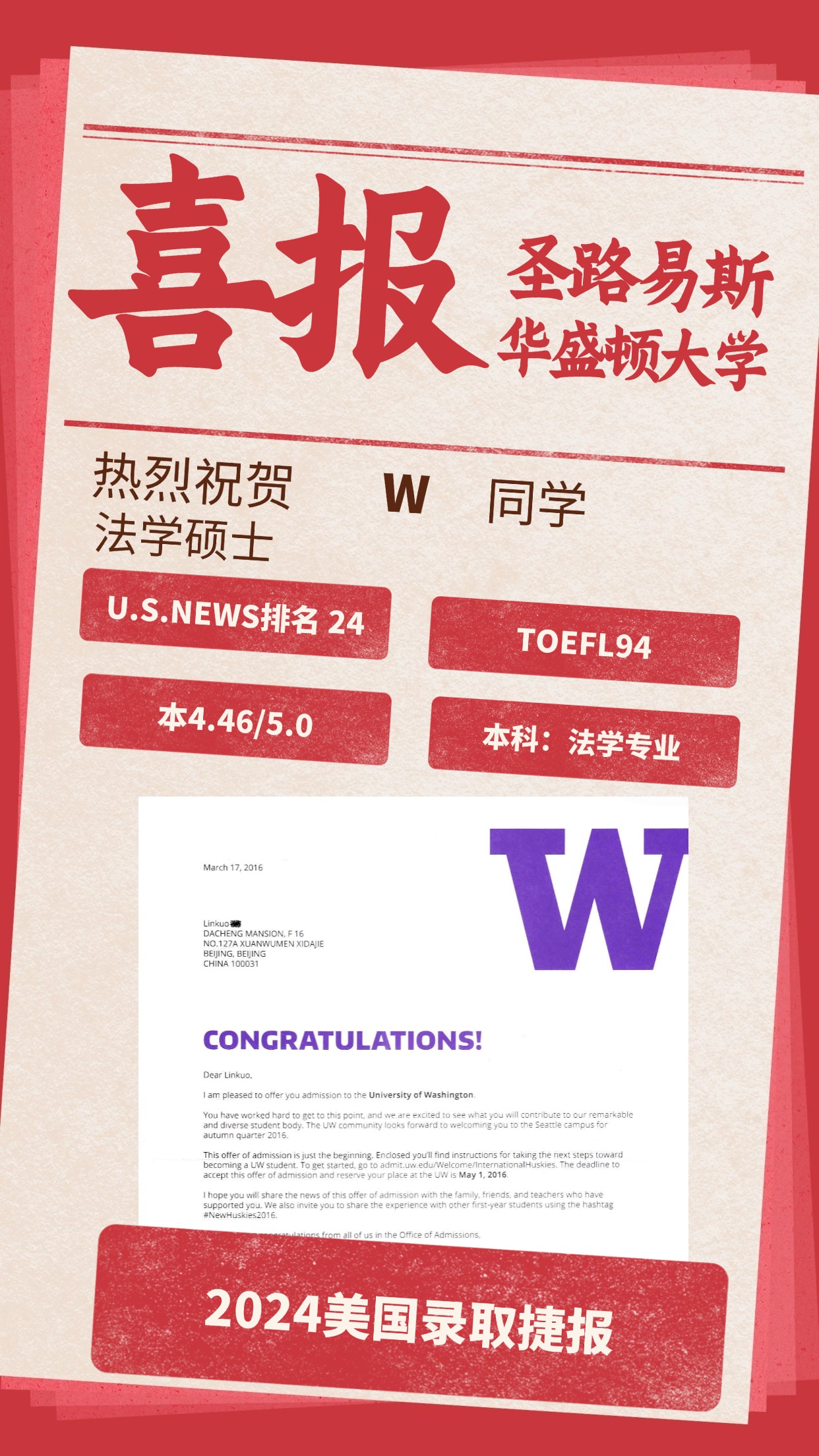 录取捷报丨圣路易斯华盛顿大学