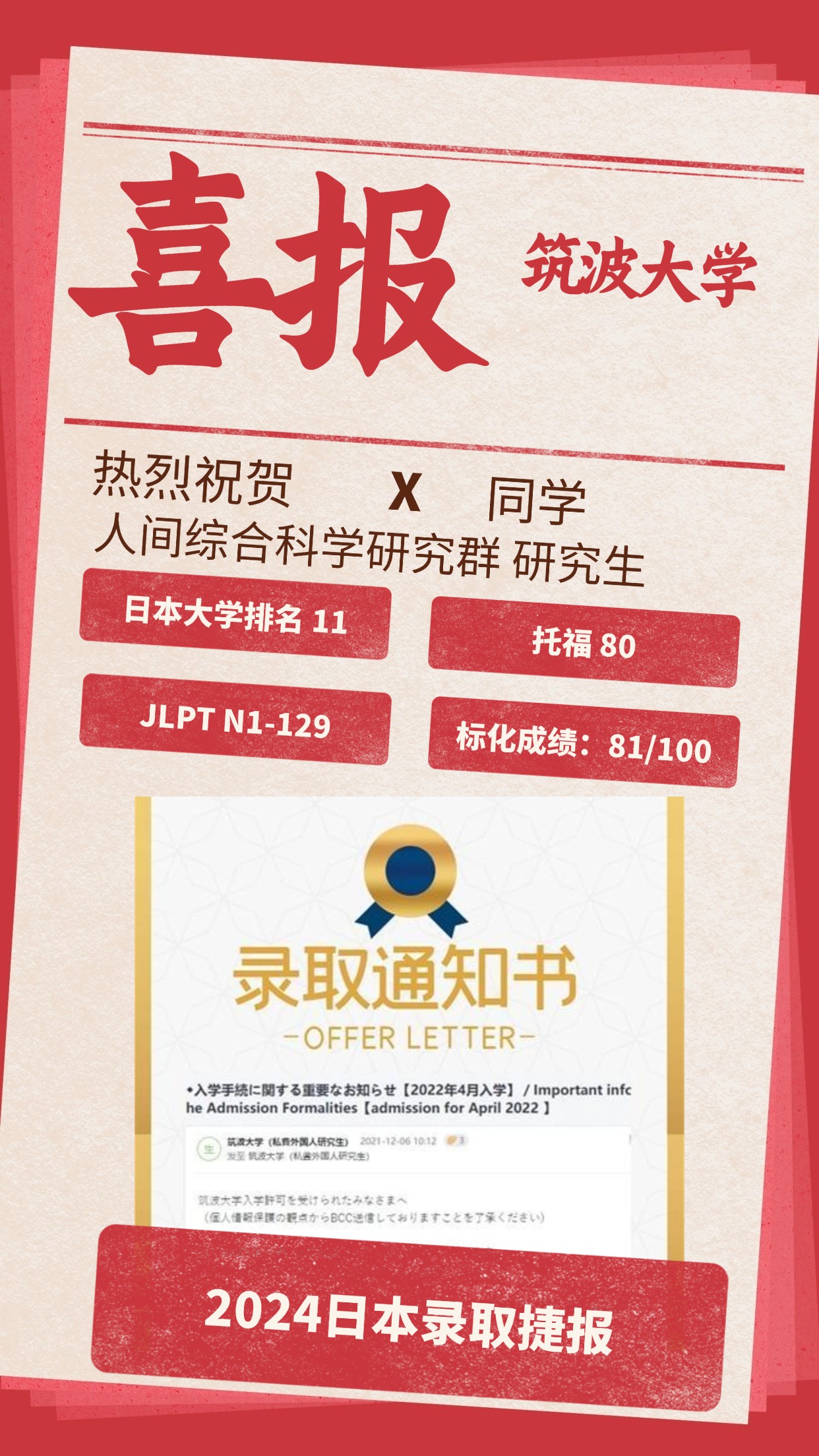 录取捷报丨筑波大学